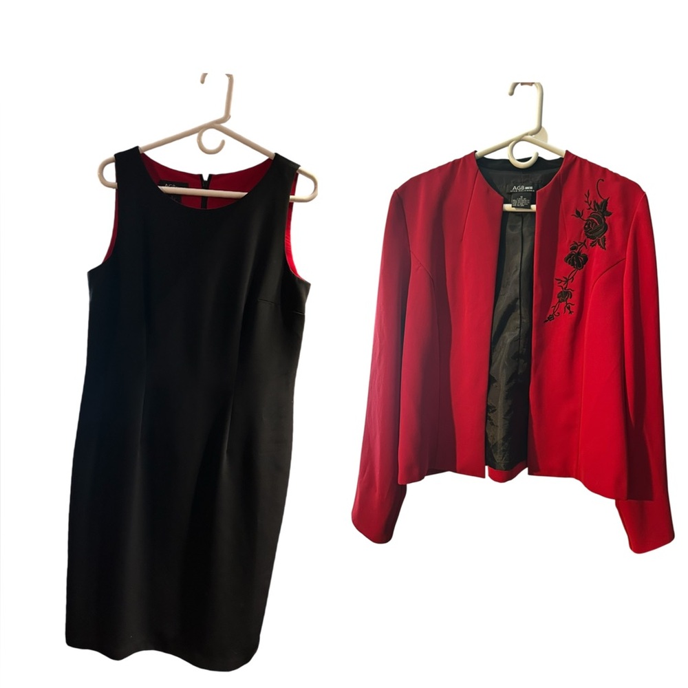 AGB Black Midi Dress with Red Details two piece set with jacket that matches vin